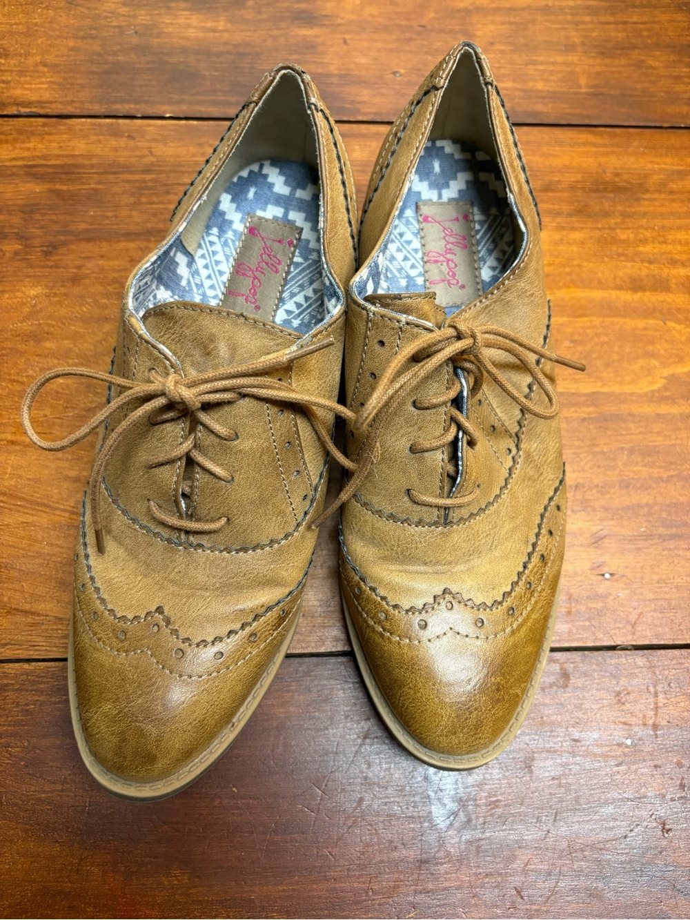 Jellypop Brown Brogue Faux Leather Lace-Up Heels 10 M Pre-Loved